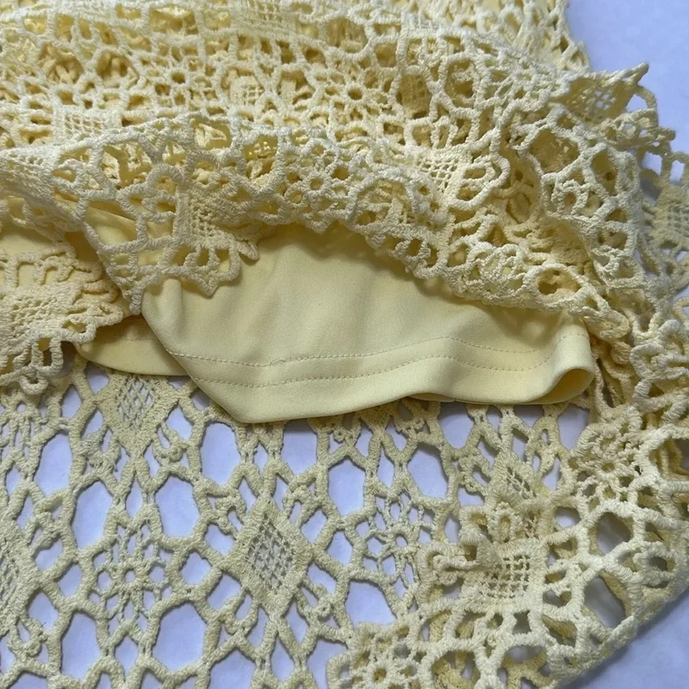 Lauren‎ Ralph Lauren Dress Yellow Crochet Knit Womens Size Small Petite Resort